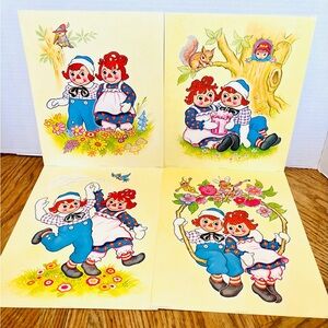 Raggedy Ann And Andy 1973 Litho Prints Lot Of 4 10X8 Bobbs Merrill Co USA